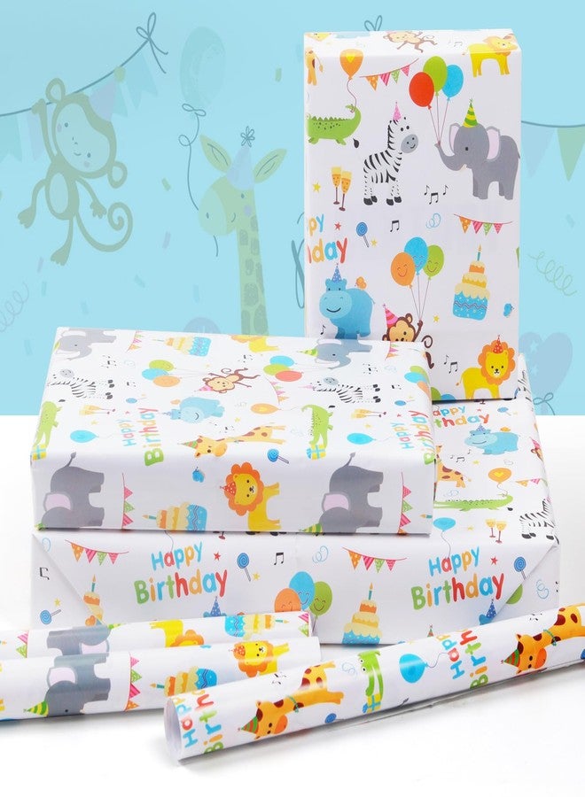 AirCool Birthday Wrapping Paper For Kids Baby Girls Boys, 6 Sheets Monkey Lion Elephant Giraffe Alligator Zebra Animals Party Design 20 x 28 inch Gift Paper for Birthday Baby Shower Kindergarten Newborn - Image 3